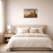 Unframed poster print of Thomas Cole's Gothic Ruins displayed on a wall in a bedroom