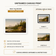 Thomas Cole - Home in the Woods canvas print size comparison and framing display infographic