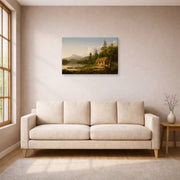 Gallery-wrapped canvas print of Thomas Cole's Home in the Woods displayed on a wall in a living room