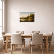 Unframed poster print of Thomas Cole's Home in the Woods displayed on a wall in a dining room