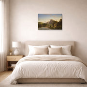 Gallery-wrapped canvas print of Thomas Cole's L'Allegro displayed on a wall in a bedroom