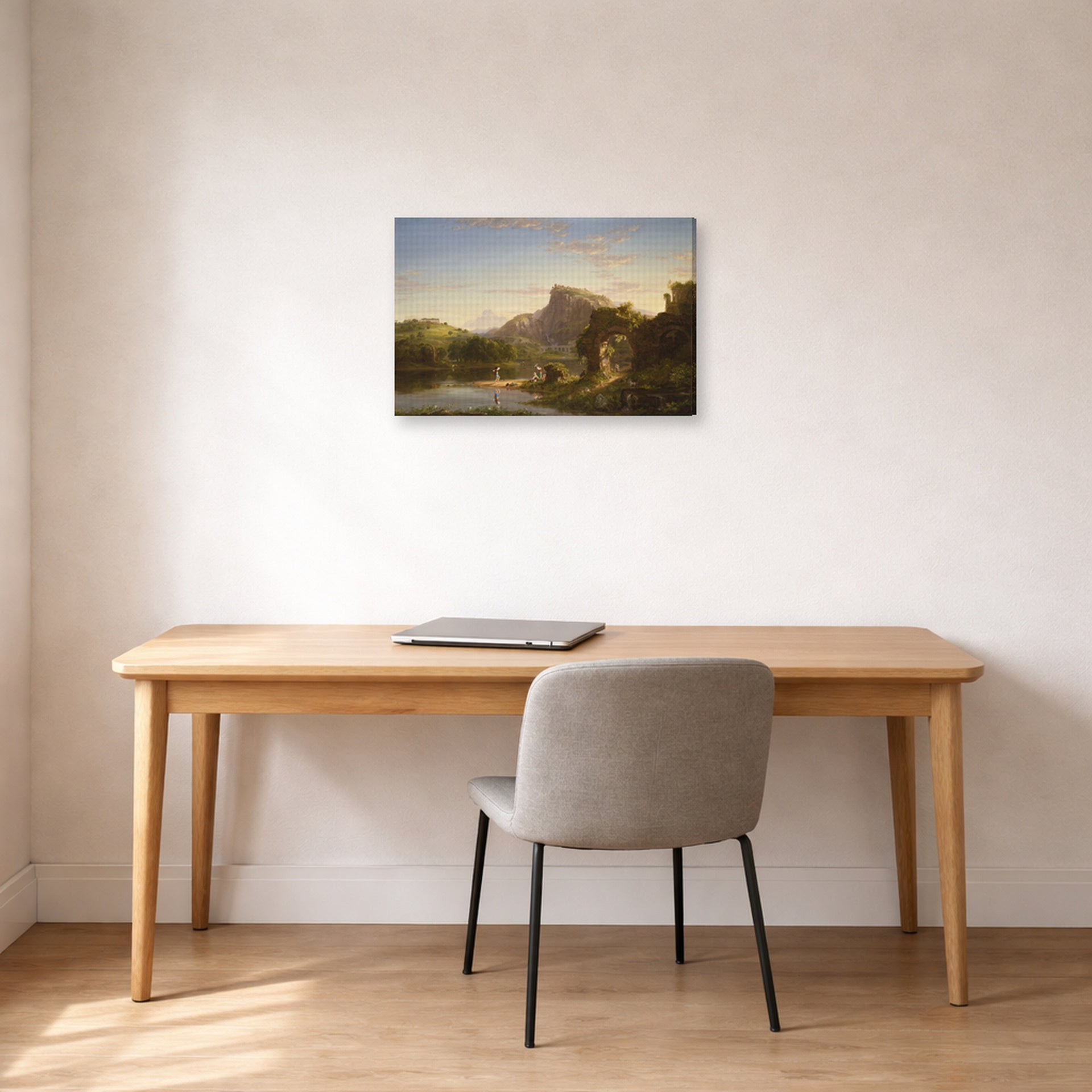 Gallery-wrapped canvas print of Thomas Cole's L'Allegro displayed on a wall in a office