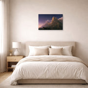 Gallery-wrapped canvas print of Thomas Cole's Prometheus Bound displayed on a wall in a bedroom