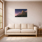 Unframed poster print of Thomas Cole's Prometheus Bound displayed on a wall in a living room