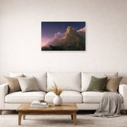 Unframed poster print of Thomas Cole's Prometheus Bound displayed on a wall in a living room