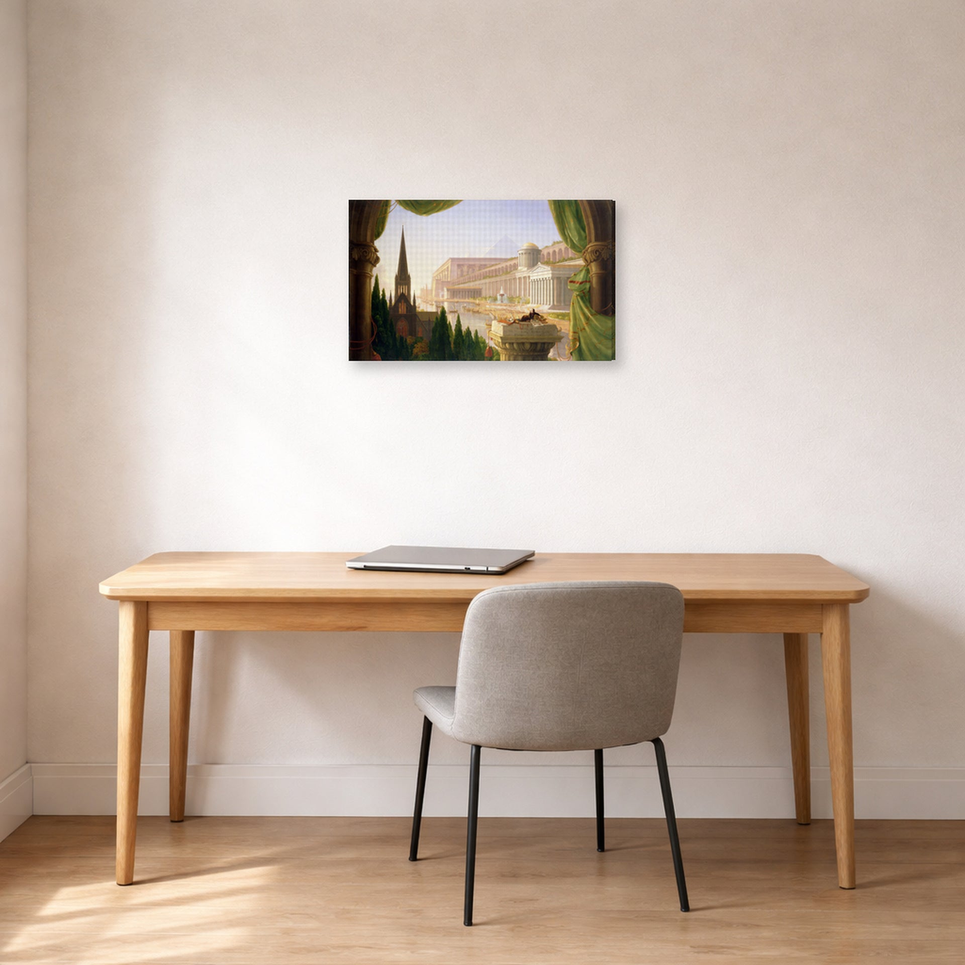 Gallery-wrapped canvas print of Thomas Cole's The Architect's Dream displayed on a wall in a office