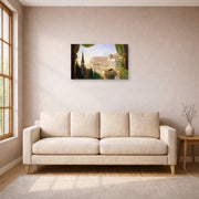 Unframed poster print of Thomas Cole's The Architect's Dream displayed on a wall in a living room