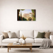 Unframed poster print of Thomas Cole's The Architect's Dream displayed on a wall in a living room