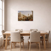Gallery-wrapped canvas print of Thomas Cole's The Course of Empire Consummation displayed on a wall in a dining room