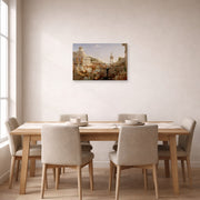 Unframed poster print of Thomas Cole's The Course of Empire Consummation displayed on a wall in a dining room