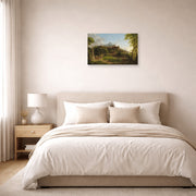 Unframed poster print of Thomas Cole's The Departure displayed on a wall in a bedroom