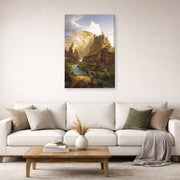 Gallery-wrapped canvas print of Thomas Cole's The Fountain of Vaucluse displayed on a wall in a living room