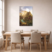 Unframed poster print of Thomas Cole's The Fountain of Vaucluse displayed on a wall in a dining room