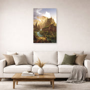 Unframed poster print of Thomas Cole's The Fountain of Vaucluse displayed on a wall in a living room