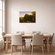 Gallery-wrapped canvas print of Thomas Cole's The Mountain Ford displayed on a wall in a dining room