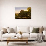 Unframed poster print of Thomas Cole's The Mountain Ford displayed on a wall in a living room