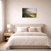 Gallery-wrapped canvas print of Thomas Cole's The Oxbow (The Connecticut River near Northampton 1836) displayed on a wall in a bedroom
