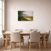 Gallery-wrapped canvas print of Thomas Cole's The Oxbow (The Connecticut River near Northampton 1836) displayed on a wall in a dining room
