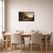 Gallery-wrapped canvas print of Thomas Cole's The Picnic displayed on a wall in a dining room