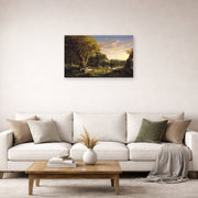 Unframed poster print of Thomas Cole's The Picnic displayed on a wall in a living room