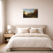 Gallery-wrapped canvas print of Thomas Cole's The Return displayed on a wall in a bedroom