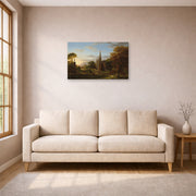 Gallery-wrapped canvas print of Thomas Cole's The Return displayed on a wall in a living room
