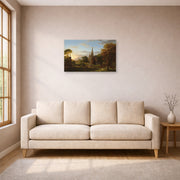 Unframed poster print of Thomas Cole's The Return displayed on a wall in a living room