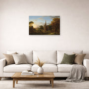 Unframed poster print of Thomas Cole's The Return displayed on a wall in a living room