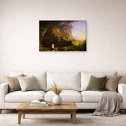 Gallery-wrapped canvas print of Thomas Cole's The Voyage of Life (Childhood) displayed on a wall in a living room