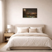 Gallery-wrapped canvas print of Thomas Cole's The Voyage of Life (Manhood) displayed on a wall in a bedroom