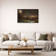 Gallery-wrapped canvas print of Thomas Cole's The Voyage of Life (Manhood) displayed on a wall in a living room