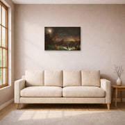 Unframed poster print of Thomas Cole's The Voyage of Life (Manhood) displayed on a wall in a living room