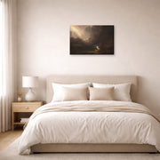 Gallery-wrapped canvas print of Thomas Cole's The Voyage of Life (Old Age) displayed on a wall in a bedroom