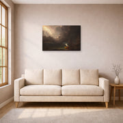 Gallery-wrapped canvas print of Thomas Cole's The Voyage of Life (Old Age) displayed on a wall in a living room