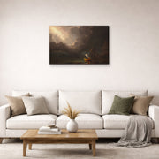 Gallery-wrapped canvas print of Thomas Cole's The Voyage of Life (Old Age) displayed on a wall in a living room