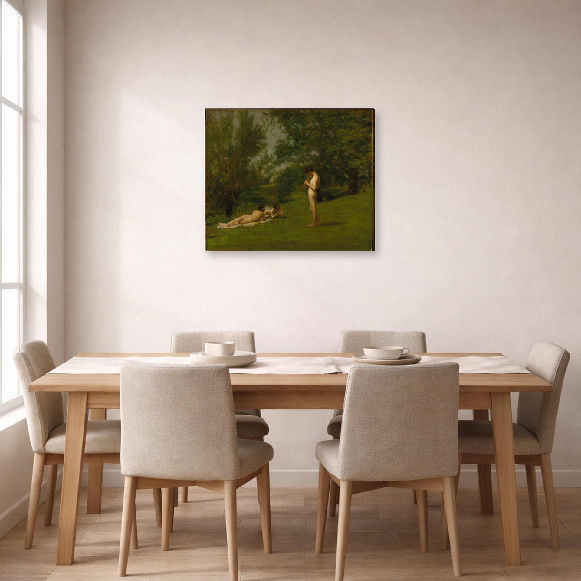 Gallery-wrapped canvas print of Thomas Eakins's Arcadia displayed on a wall in a dining room