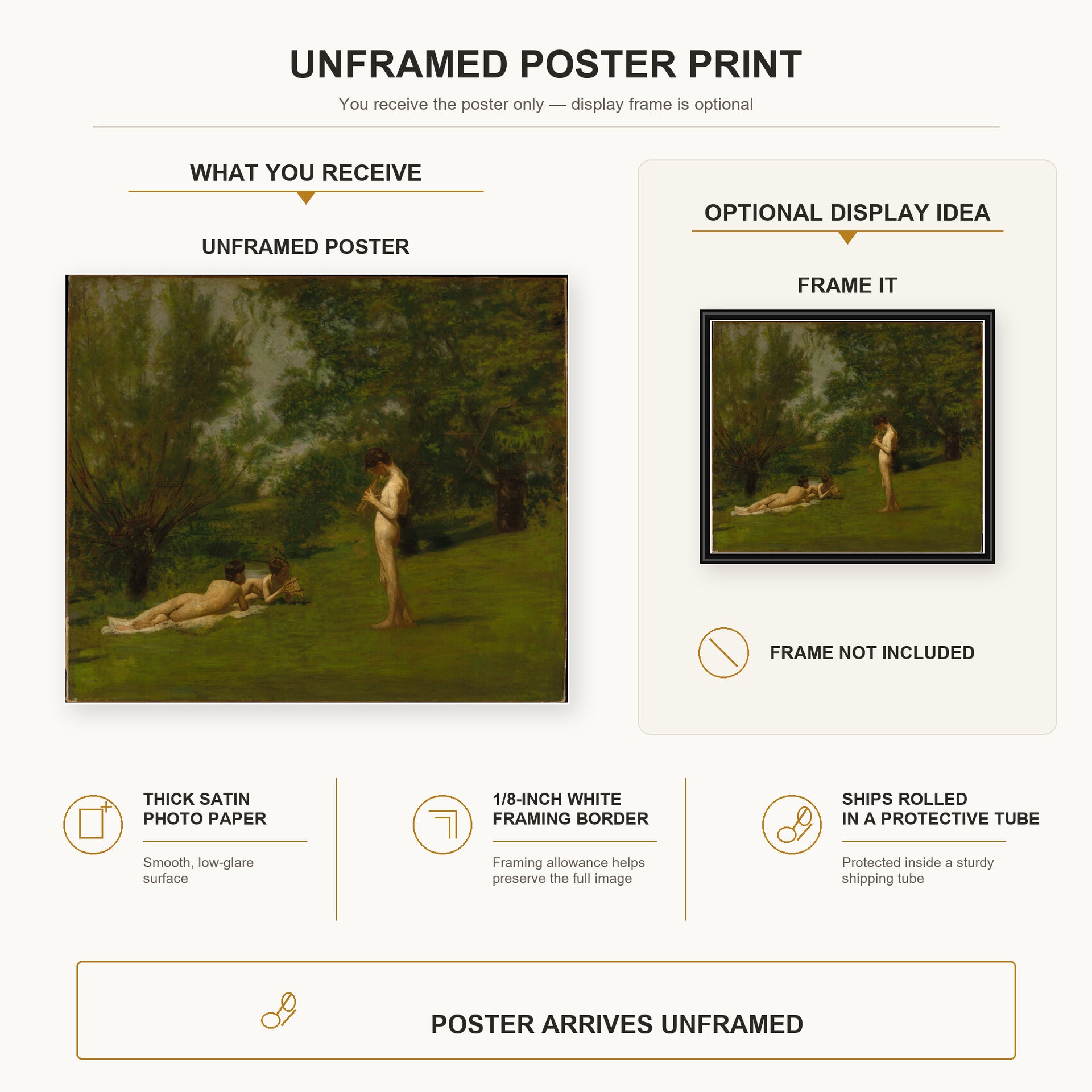 Thomas Eakins - Arcadia poster print size comparison and framing display infographic