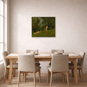 Unframed poster print of Thomas Eakins's Arcadia displayed on a wall in a dining room