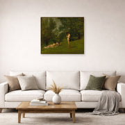 Unframed poster print of Thomas Eakins's Arcadia displayed on a wall in a living room