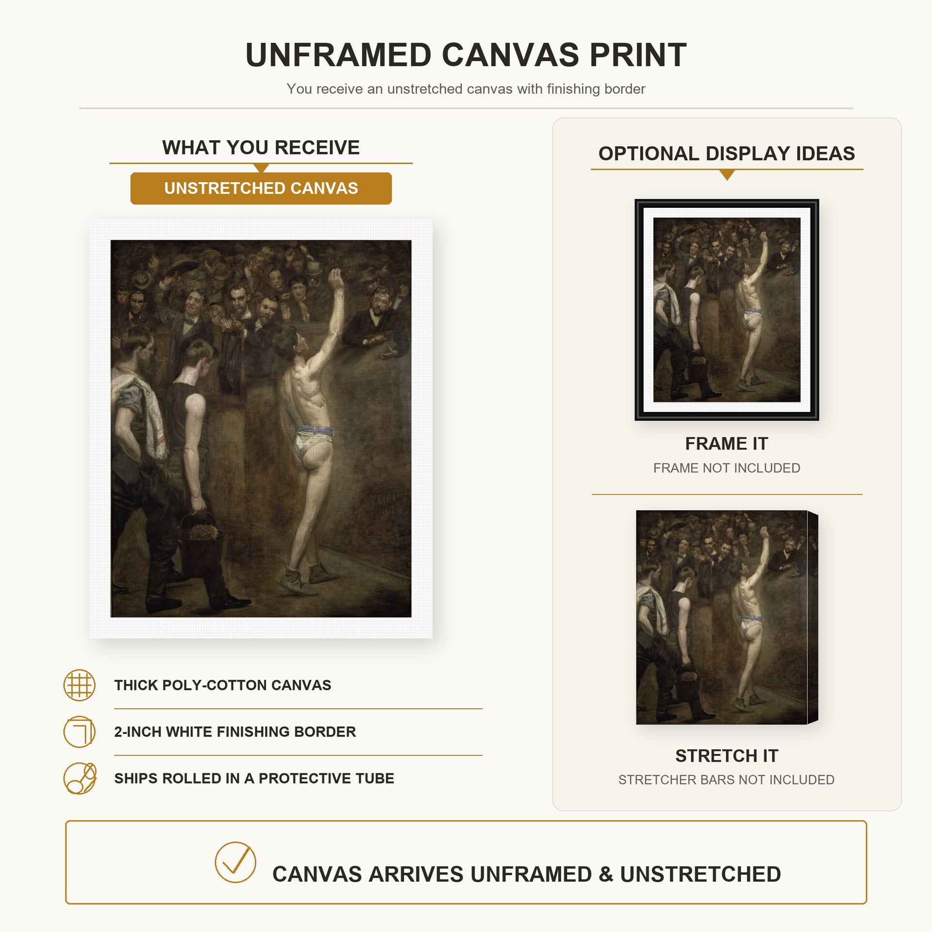 Thomas Eakins - Salutat canvas print size comparison and framing display infographic