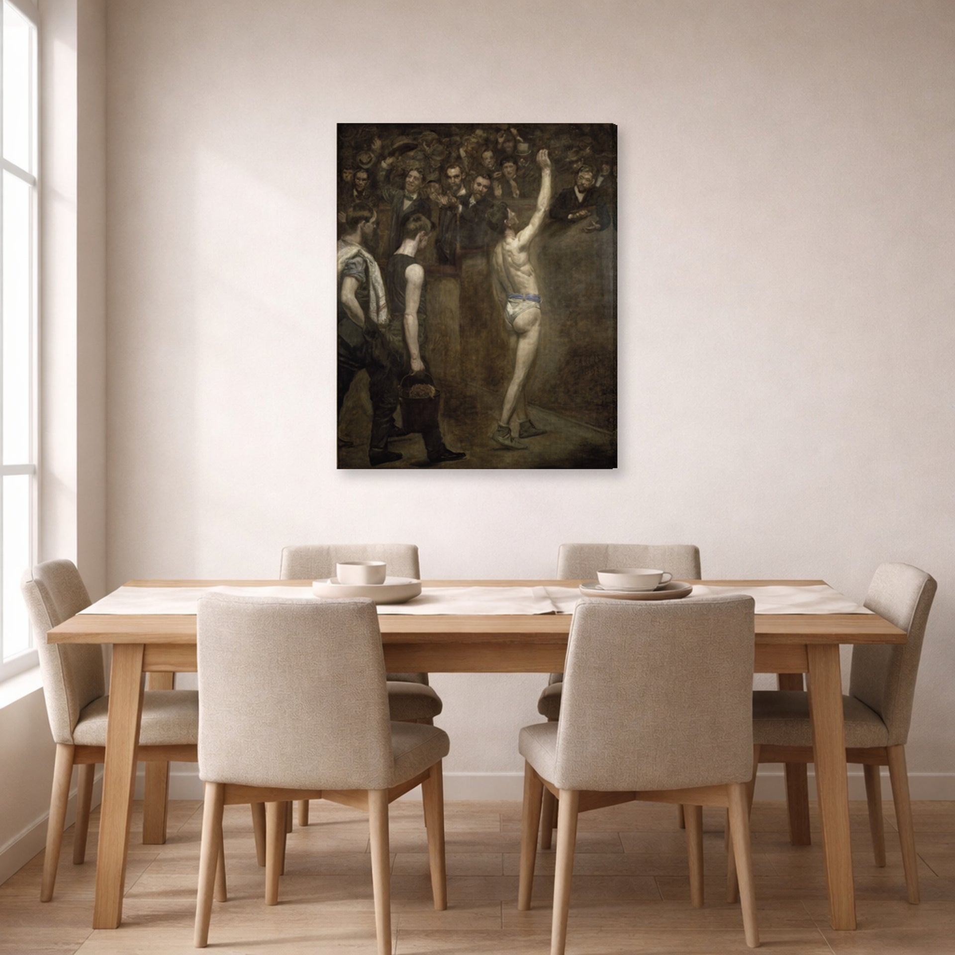 Gallery-wrapped canvas print of Thomas Eakins's Salutat displayed on a wall in a dining room