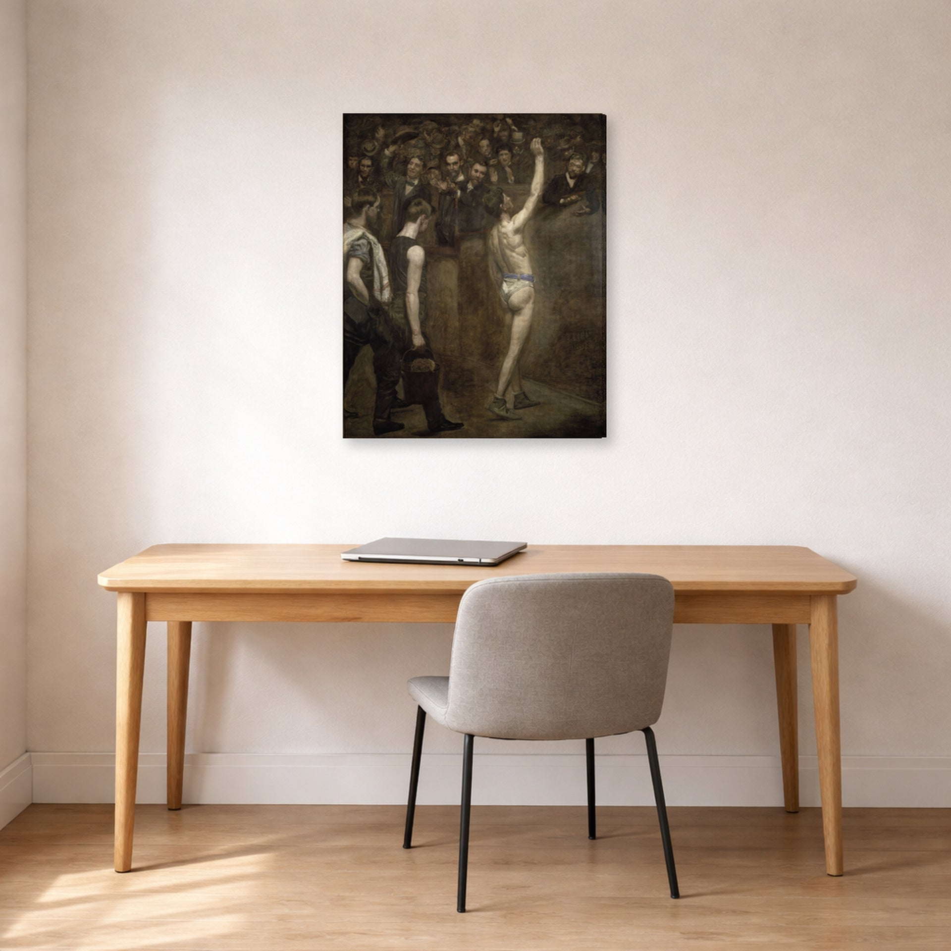 Gallery-wrapped canvas print of Thomas Eakins's Salutat displayed on a wall in a office