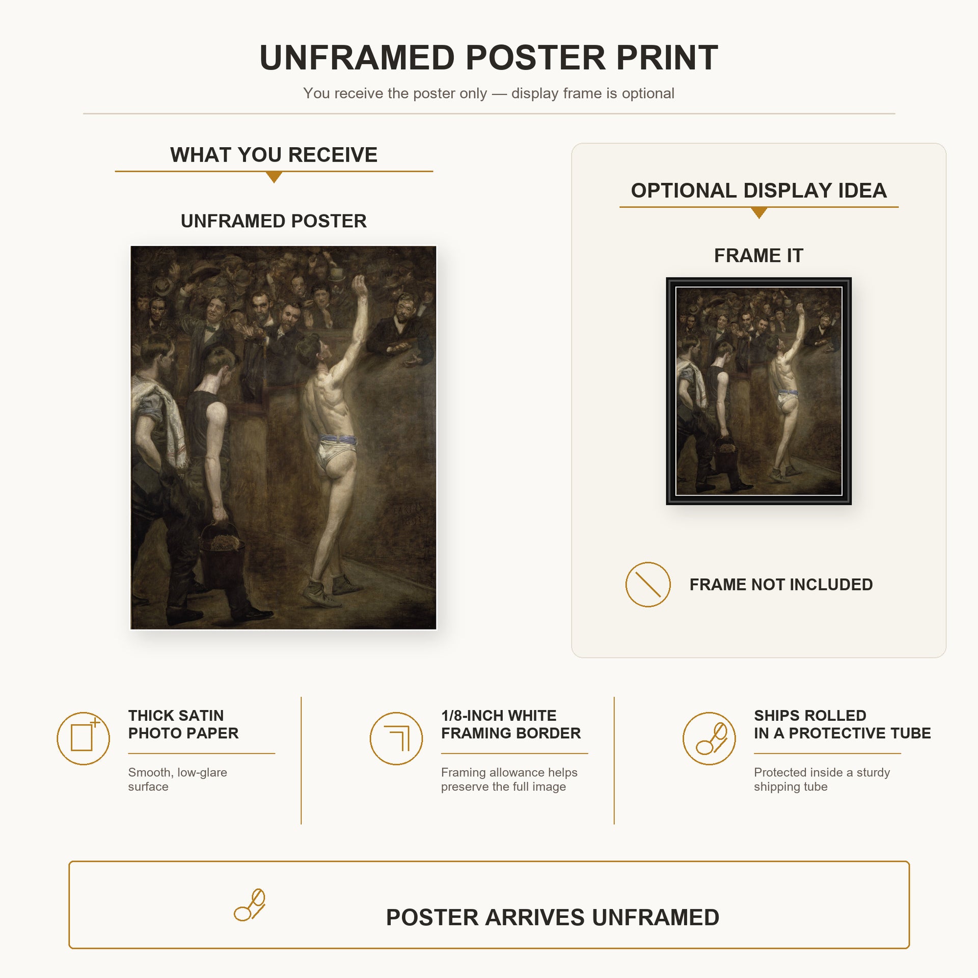 Thomas Eakins - Salutat poster print size comparison and framing display infographic