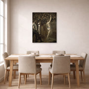 Unframed poster print of Thomas Eakins's Salutat displayed on a wall in a dining room