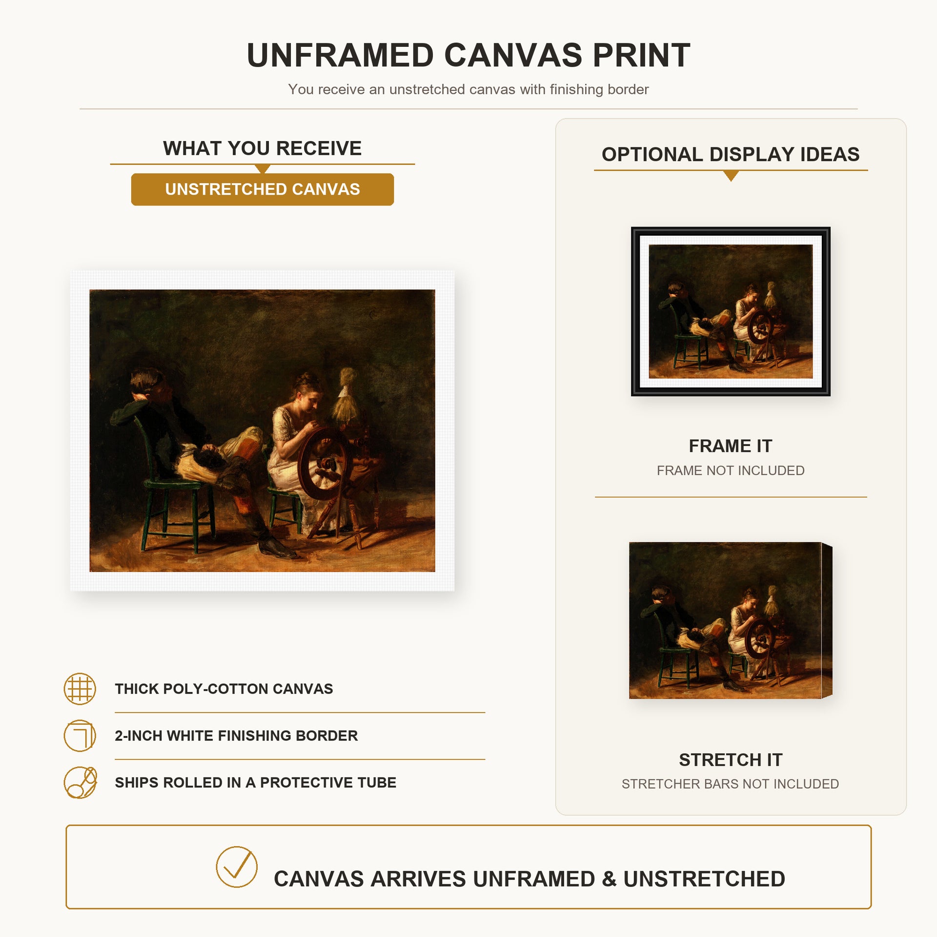 Thomas Eakins - The Courtship canvas print size comparison and framing display infographic