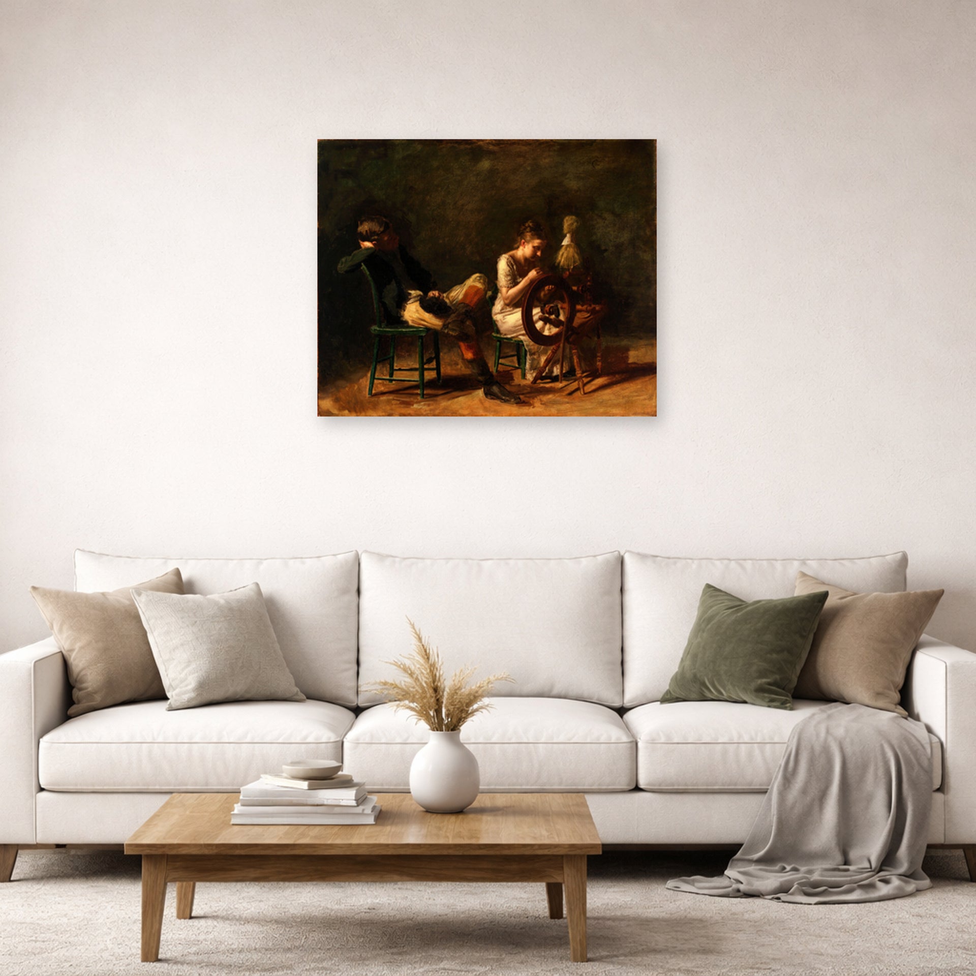 Unframed poster print of Thomas Eakins's The Courtship displayed on a wall in a living room