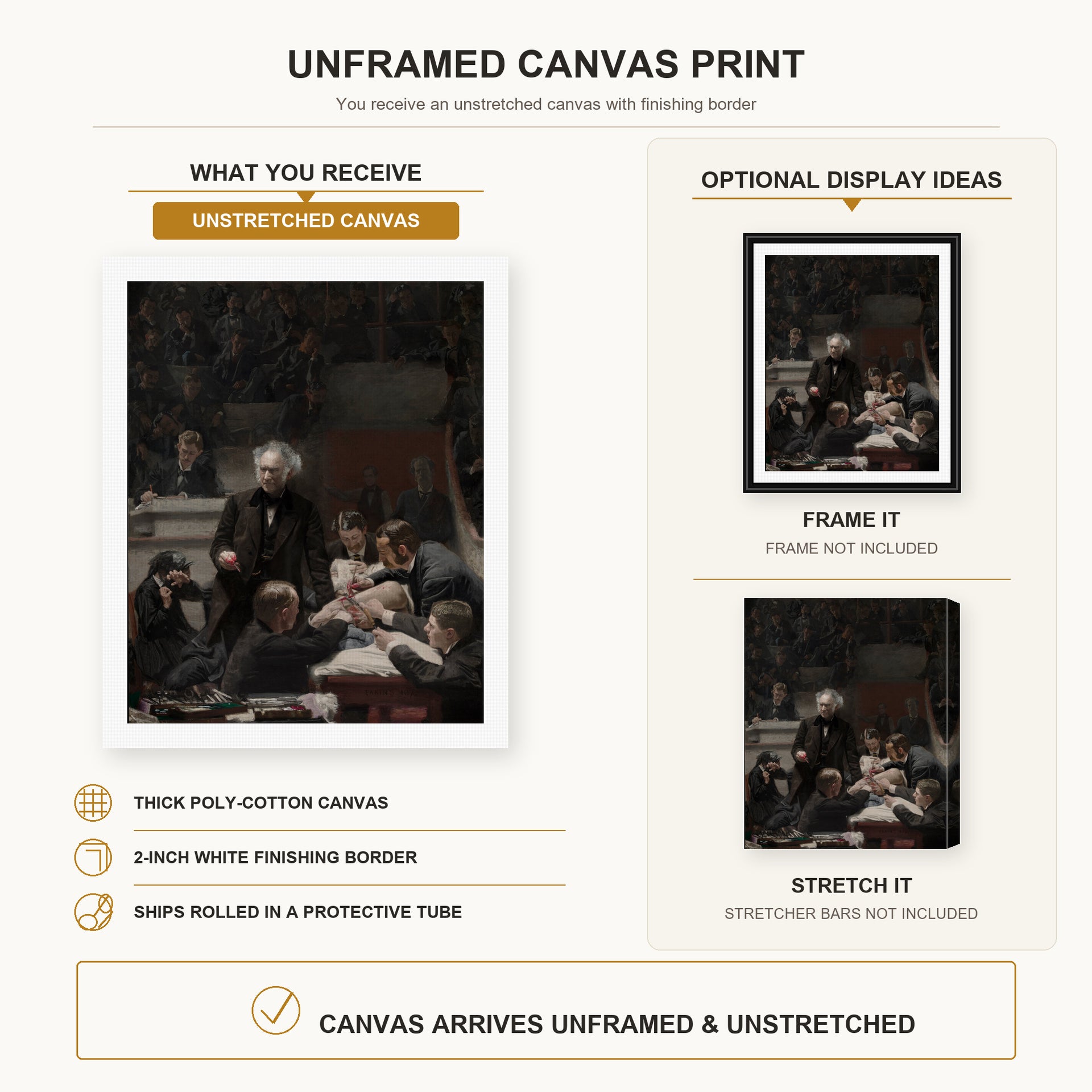 Thomas Eakins - The Gross Clinic canvas print size comparison and framing display infographic