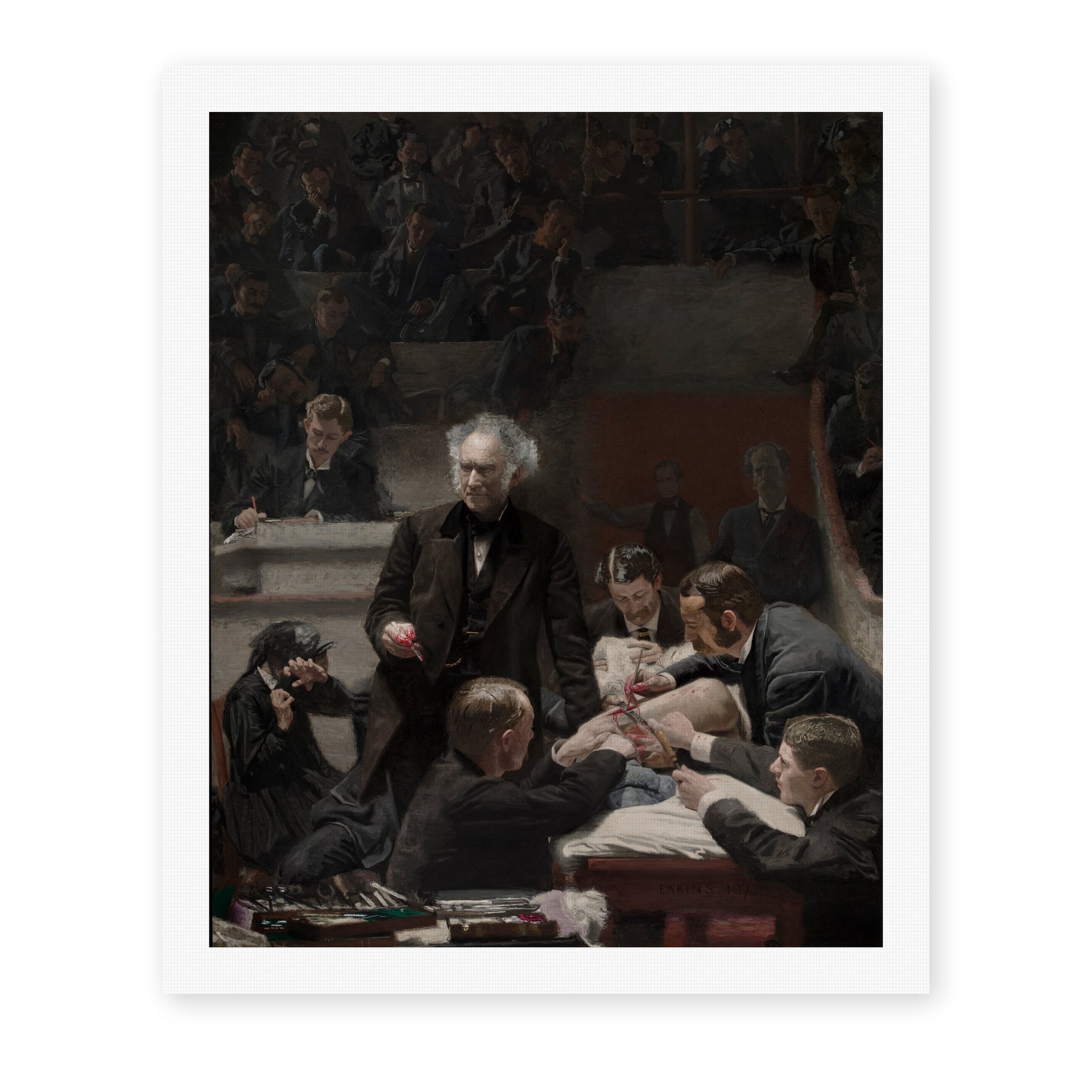 Thomas Eakins's 'The Gross Clinic' painting reproduced as a rolled canvas print, an 1875 depiction of surgeon Dr. Samuel Gross operating at Jefferson Medical College, now considered one of American art's masterpieces