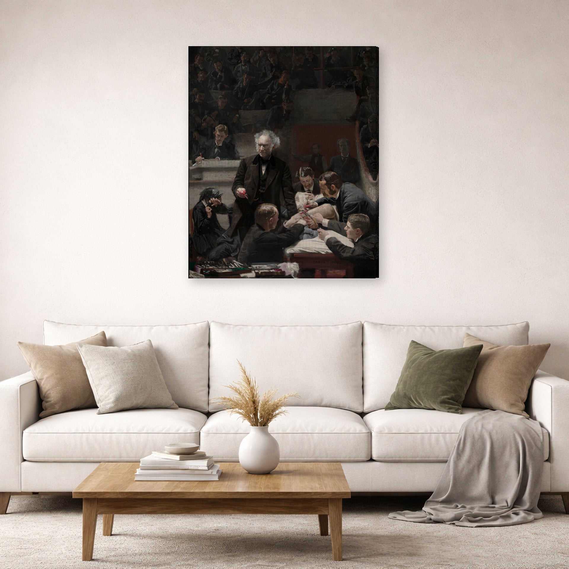 Gallery-wrapped canvas print of Thomas Eakins's The Gross Clinic displayed on a wall in a living room