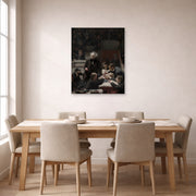Unframed poster print of Thomas Eakins's The Gross Clinic displayed on a wall in a dining room